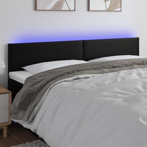 Sengegavl med LED-lys 200 x 5 x 78/88 cm - sort