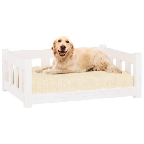 Hundeseng 75,5x55,5x28 cm massivt fyrretræ hvid