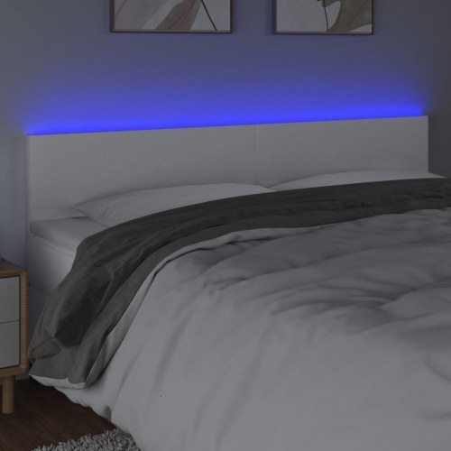 Sengegavl med LED-lys i kunstlæder 200 x 5 x 78/88 cm - hvid