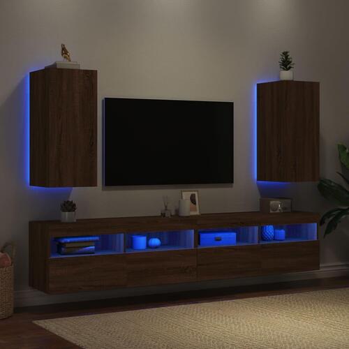 Væghængte tv-borde 2 stk. med LED-lys 30,5x35x70 cm brunt eg
