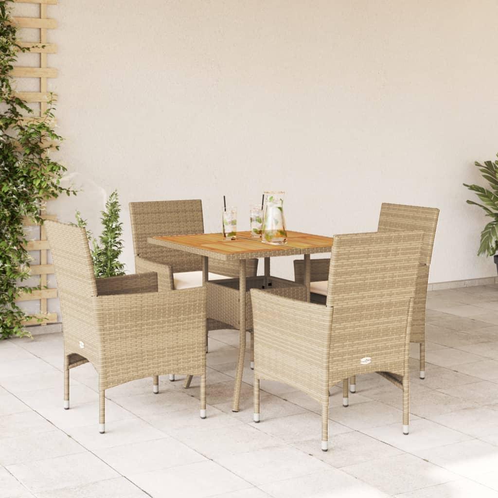 Spisebordssæt Til Haven 3Dele Med Hynder Polyrattan Og Glas - 4 / Beige / Armlæn i rattan