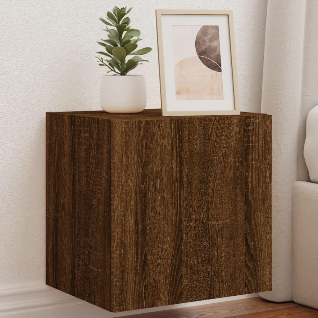 Væghængt Tv Bord Med Led Lys 40 5x35x40 Cm Brun Egetræsfarve