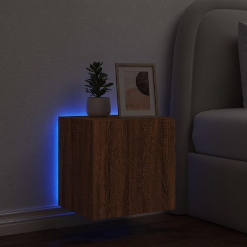 Væghængt tv-bord med LED-lys - brun egetræsfarve, 40,5 x 35 x 40 cm