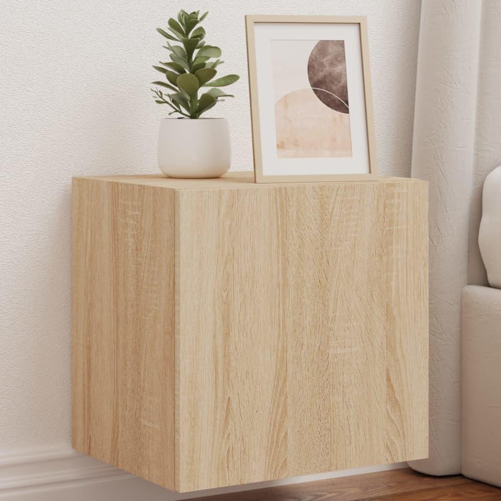 Væghængte tv-borde 2 stk. med LED-lys 40,5x35x40 cm sonoma-eg