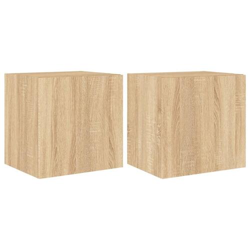 Væghængte tv-borde 2 stk. med LED-lys 40,5x35x40 cm sonoma-eg