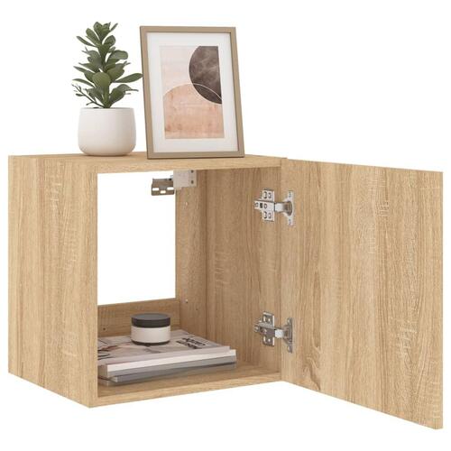 Væghængte tv-borde 2 stk. med LED-lys 40,5x35x40 cm sonoma-eg