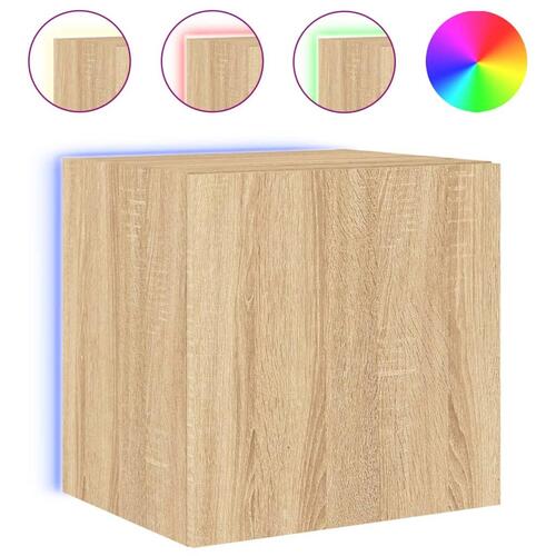 Væghængte tv-borde 2 stk. med LED-lys 40,5x35x40 cm sonoma-eg
