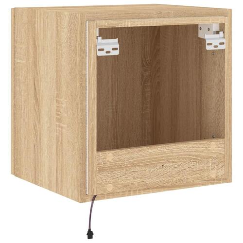Væghængte tv-borde 2 stk. med LED-lys 40,5x35x40 cm sonoma-eg