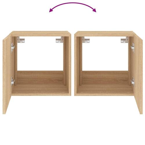 Væghængte tv-borde 2 stk. med LED-lys 40,5x35x40 cm sonoma-eg
