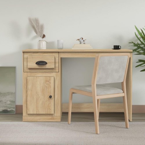Skrivebord med skuffe og låge 115×50×75 cm - konstrueret træ, sonoma-eg