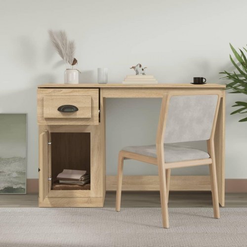 Skrivebord med skuffe og låge 115×50×75 cm - konstrueret træ, sonoma-eg