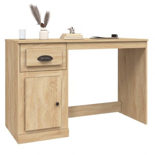 Skrivebord med skuffe og låge 115×50×75 cm - konstrueret træ, sonoma-eg