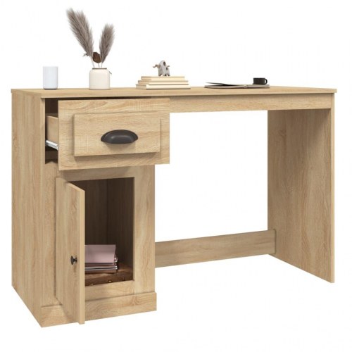 Skrivebord med skuffe og låge 115×50×75 cm - konstrueret træ, sonoma-eg
