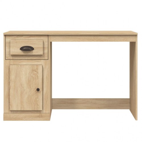 Skrivebord med skuffe og låge 115×50×75 cm - konstrueret træ, sonoma-eg