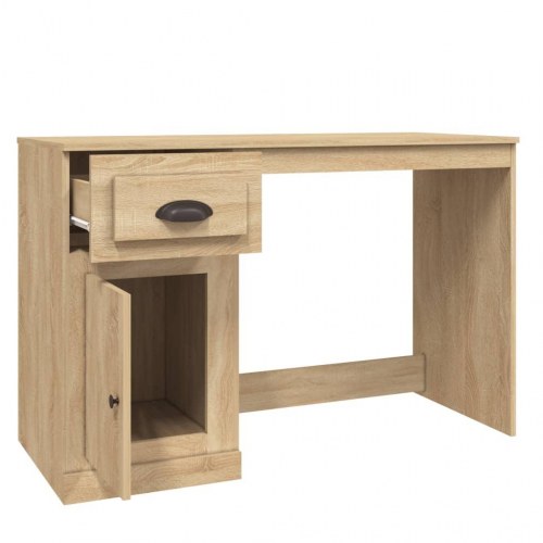 Skrivebord med skuffe og låge 115×50×75 cm - konstrueret træ, sonoma-eg