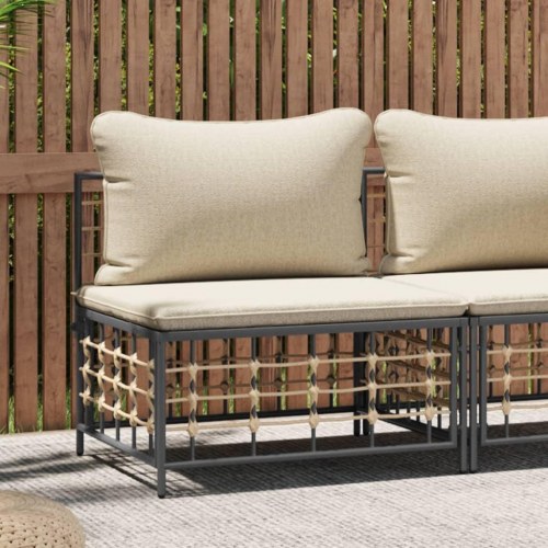 Midtermodul til havesofa med hynder - polyrattan, beige/antracitgrå