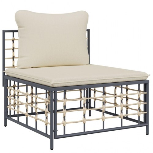 Midtermodul til havesofa med hynder - polyrattan, beige/antracitgrå