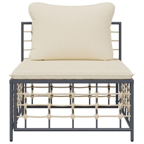 Midtermodul til havesofa med hynder - polyrattan, beige/antracitgrå