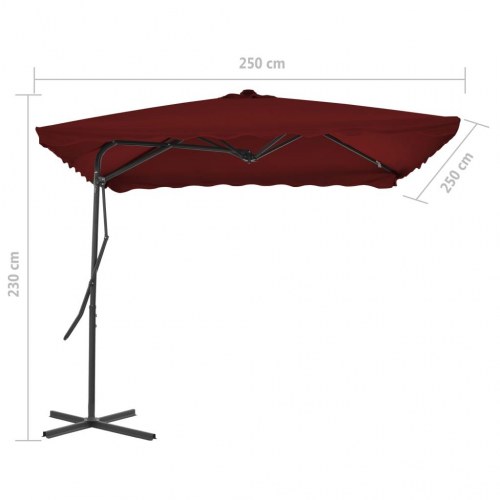 Parasol med stålstang 250 x 250 x 230 cm - bordeaux
