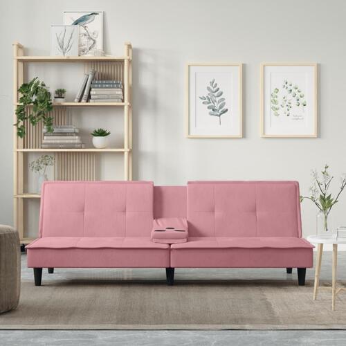 Sovesofa med kopholdere velour lyserød