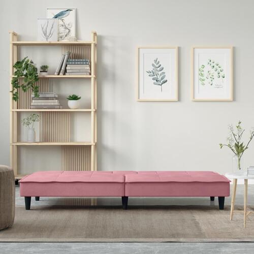 Sovesofa med kopholdere velour lyserød