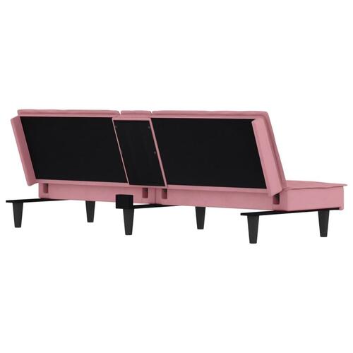 Sovesofa med kopholdere velour lyserød
