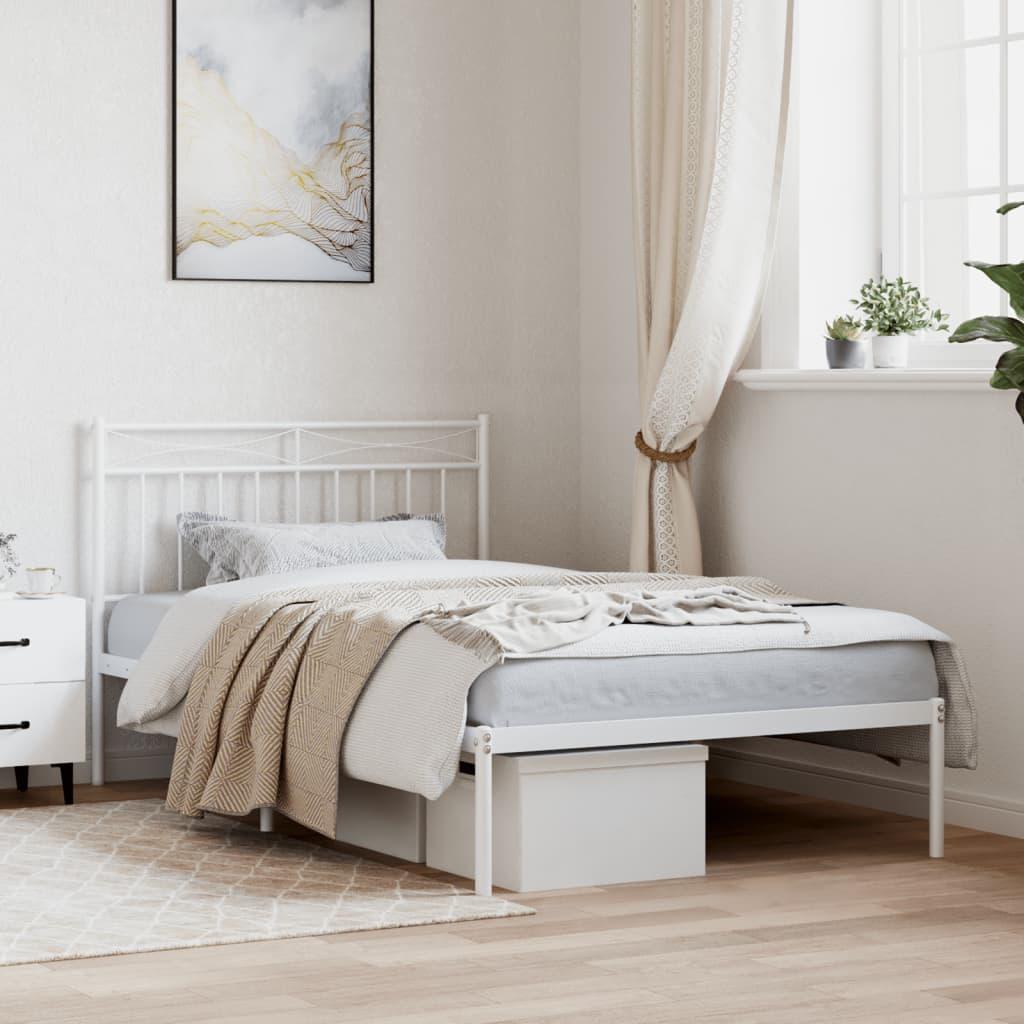 vidaXL sengeramme med sengegavl 100x200 cm metal hvid