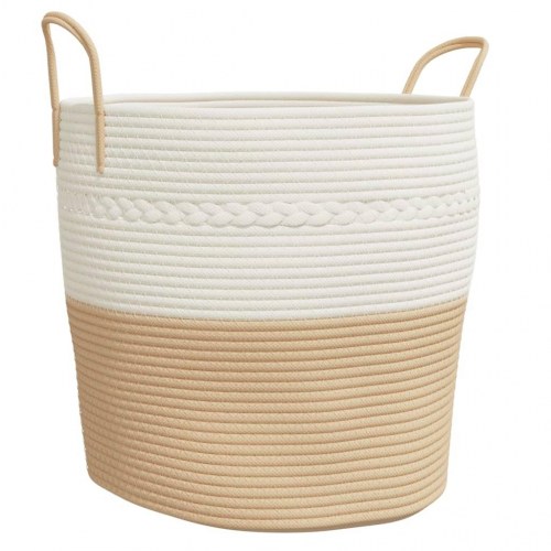 Opbevaringskurv Ø43 x 38 cm i bomuld - beige og hvid
