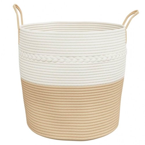 Opbevaringskurv Ø43 x 38 cm i bomuld - beige og hvid