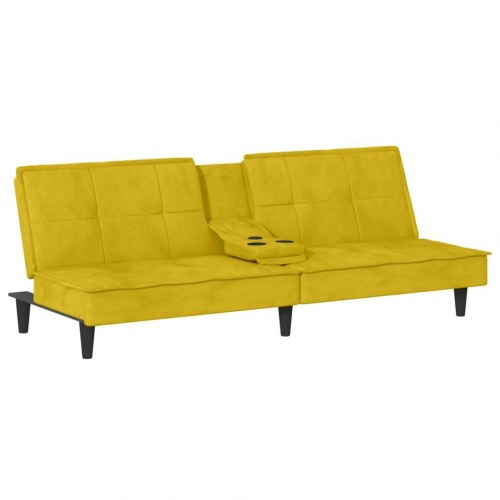 Sovesofa i velour med kopholdere - gul