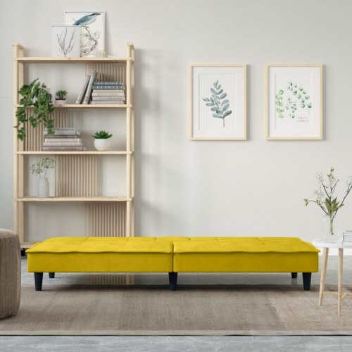 Sovesofa i velour med kopholdere - gul