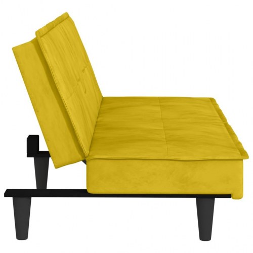 Sovesofa i velour med kopholdere - gul