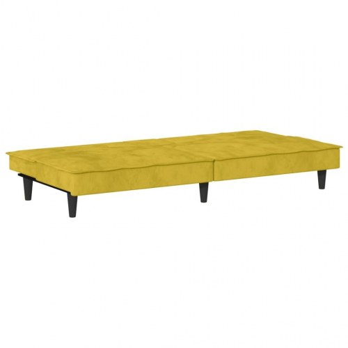 Sovesofa i velour med kopholdere - gul