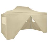 Foldbart pop-up telt med 4 sidevægge 3 x 4,5 m cremehvid