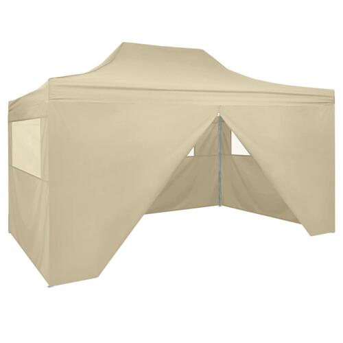 Foldbart pop-up telt med 4 sidevægge 3 x 4,5 m cremehvid