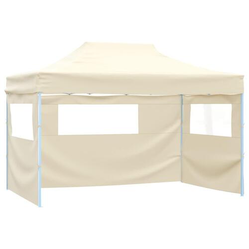 Foldbart pop-up telt med 4 sidevægge 3 x 4,5 m cremehvid