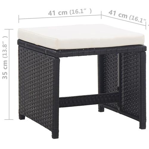 Udendørs spisebordssæt 5 dele med hynder polyrattan sort