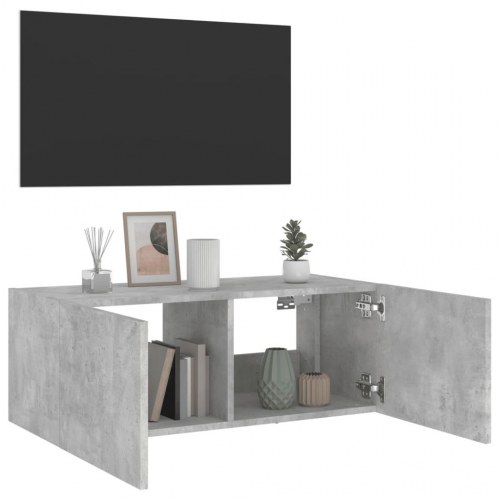 Væghængt tv-bord med LED-lys 80 x 35 x 31 cm - betongrå
