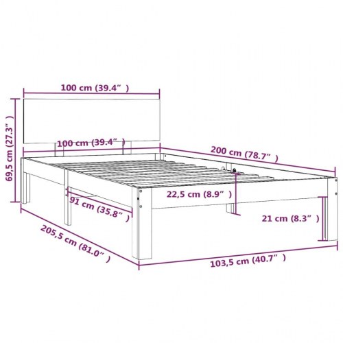 Sengeramme 100x200 cm massivt fyrretræ