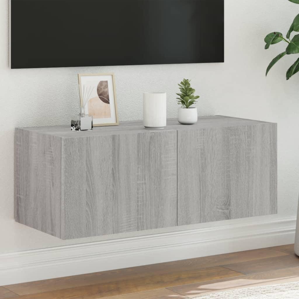 Væghængt tv-bord m. LED-lys 80x35x31 cm grå sonoma-eg