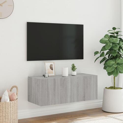 Væghængt tv-bord m. LED-lys 80x35x31 cm grå sonoma-eg