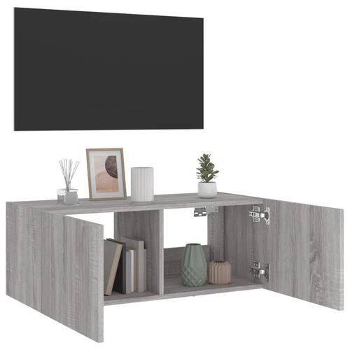 Væghængt tv-bord m. LED-lys 80x35x31 cm grå sonoma-eg