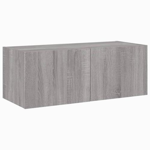 Væghængt tv-bord m. LED-lys 80x35x31 cm grå sonoma-eg