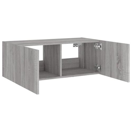 Væghængt tv-bord m. LED-lys 80x35x31 cm grå sonoma-eg