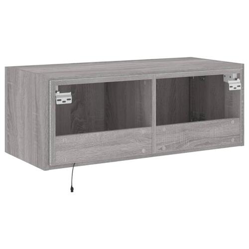 Væghængt tv-bord m. LED-lys 80x35x31 cm grå sonoma-eg