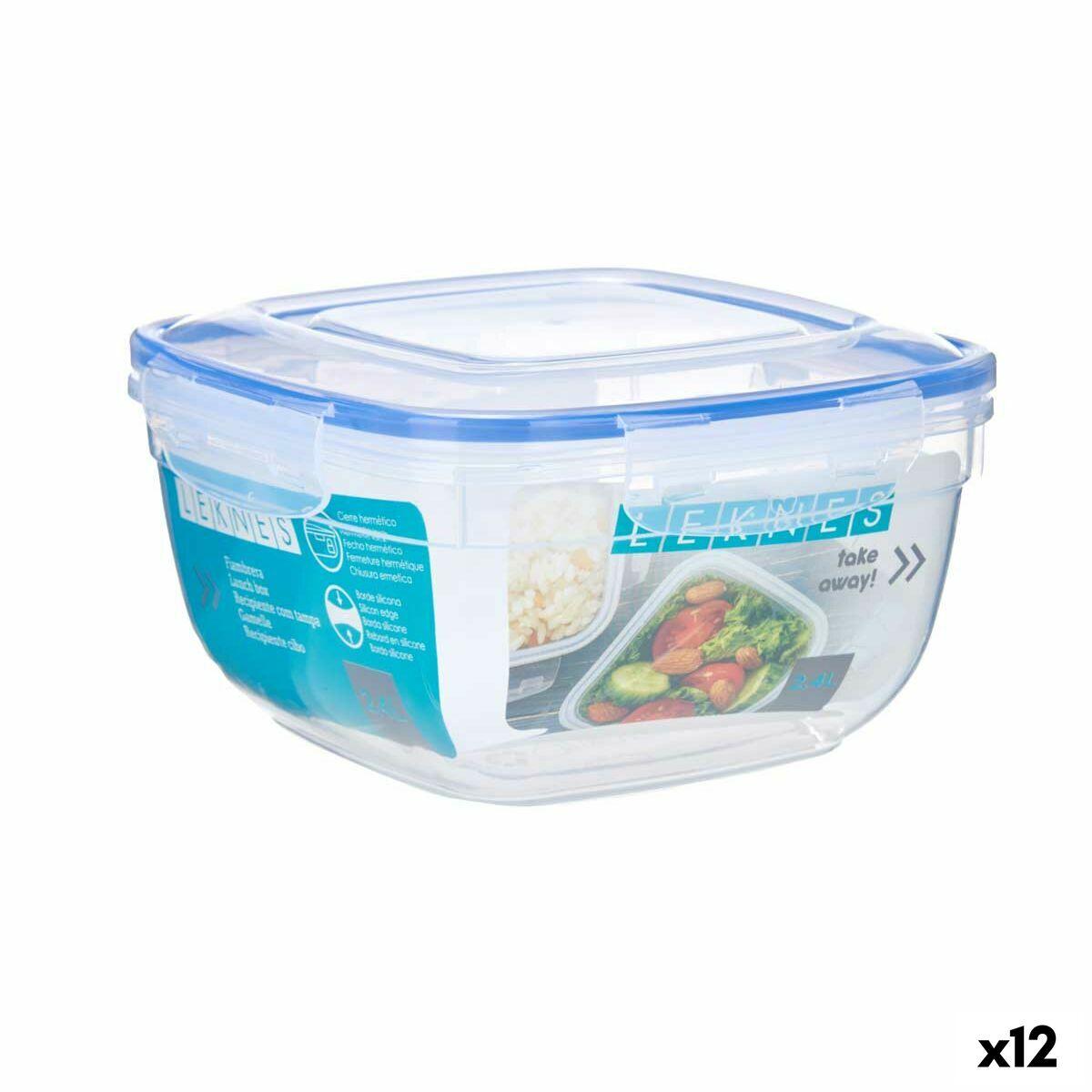 Hermetisk Madkasse Firkantet Gennemsigtig Plastik 2 4 L 20 X 11 X 20 Cm 12 Enheder