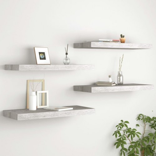 Væghylder - 4 stk. 60 × 23,5 × 3,8 cm i MDF, betongrå