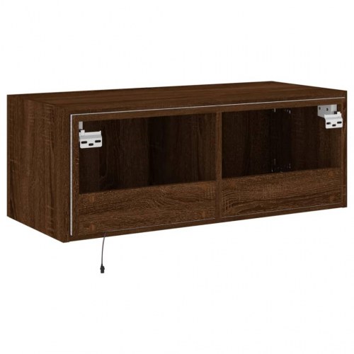 Væghængt tv-bord med LED-lys 80 x 35 x 31 cm - brun egetræ