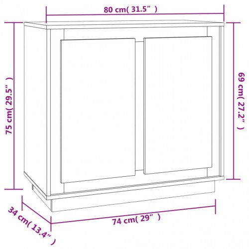 Skænk 80 x 34 x 75 cm i konstrueret træ - sonoma-eg