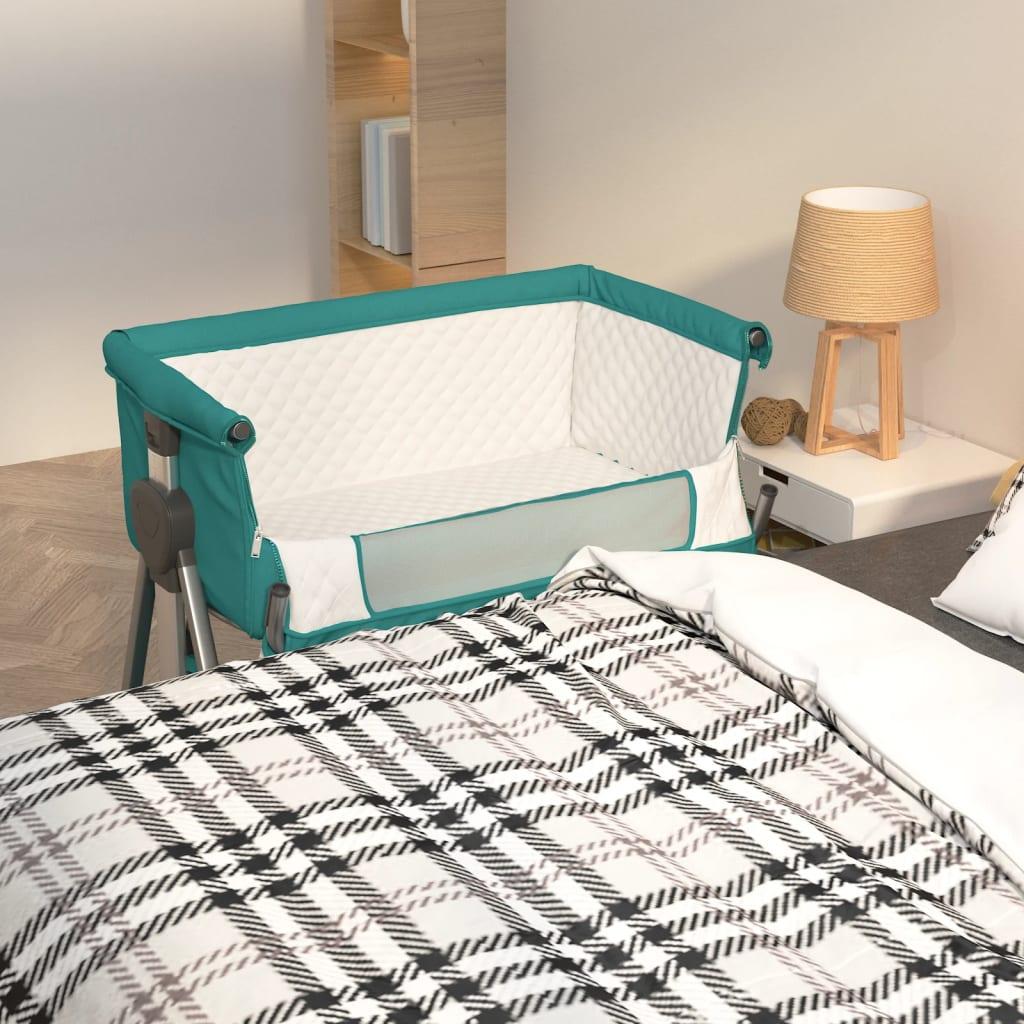 Babyseng med madras linnedstof grøn